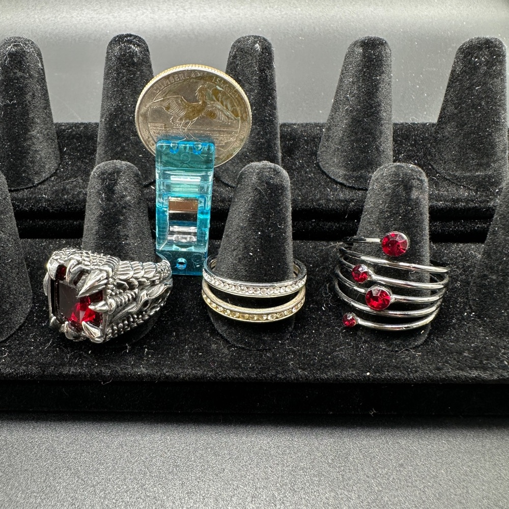 Mixed Lot Set of Silver and Red Rings Size 10